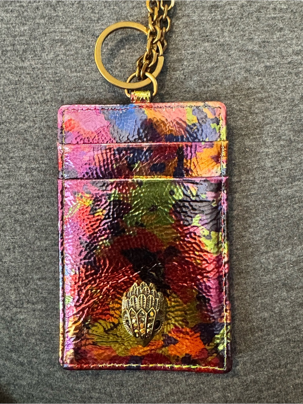 Kurt Geiger Neon Floral Leather Cardholder with Gold Chain
